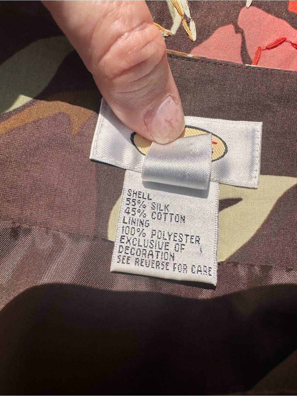 Talbots Brown Pleated Circle Skirt with Pink Embroidered Beaded Floral Print, 16 - Picture 8 of 13